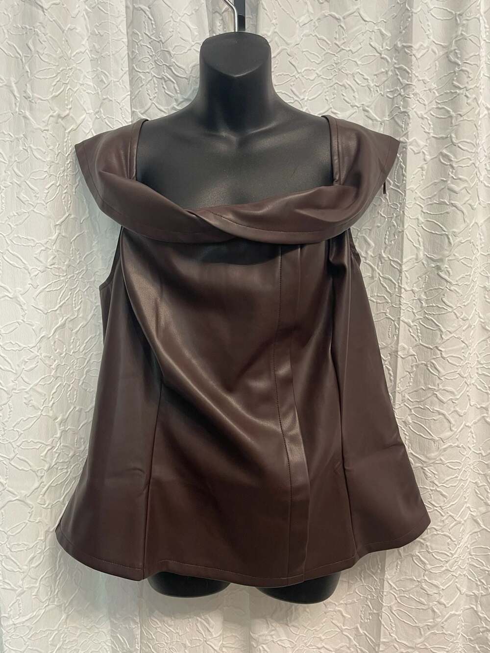 Fashion Nova Street Chic Faux Leather Off Shoulder Top Brown Blouse Women - Picture 4 of 5